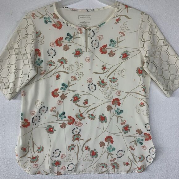 Van Heusen Top Blouse Women Medium Floral Casual Grannycore Embroidered Normcore - Picture 9 of 9